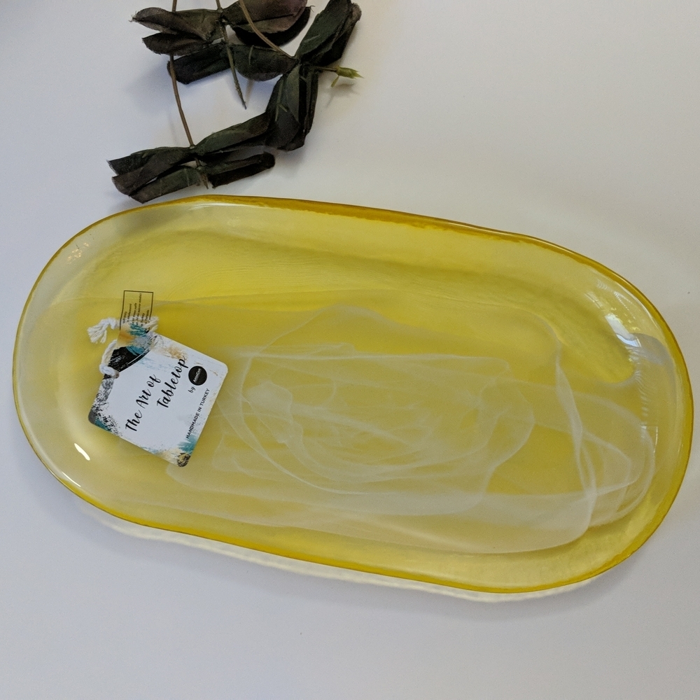 Ardacam Turkish Yellow  Glass Swirl Plate Handmade Dish